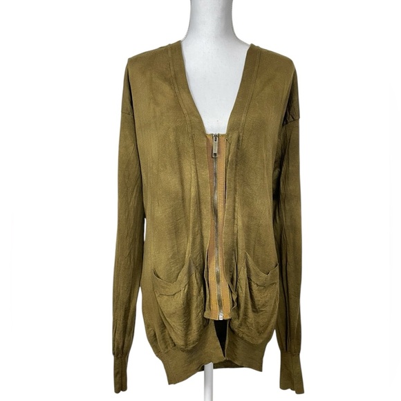 Burberry Sweaters - Burberry Brit green Distressed Effect Knit Zipper Front Cardigan